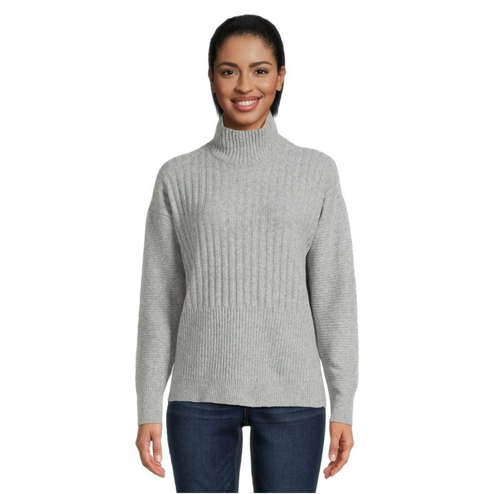 Time & Tru Grey Cozy Mock Neck Midweight Long Sleeve Sweater Size XS Winter Chic
